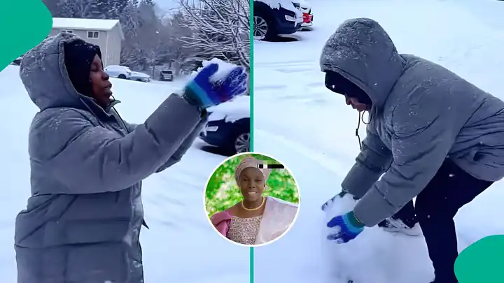 Nigerian Woman Reacts With Joy After Seeing Snow Abroad, Video Generates Buzz